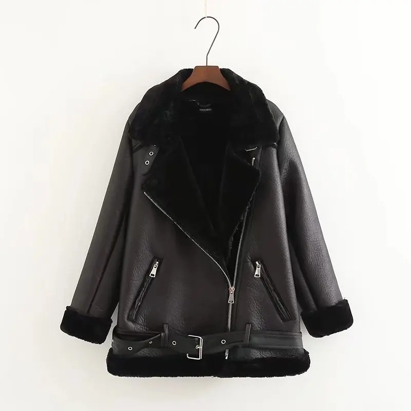 Women coat traf Female coat Winter New Fur Leather Jacket Leather Velvet Jacket Parkas