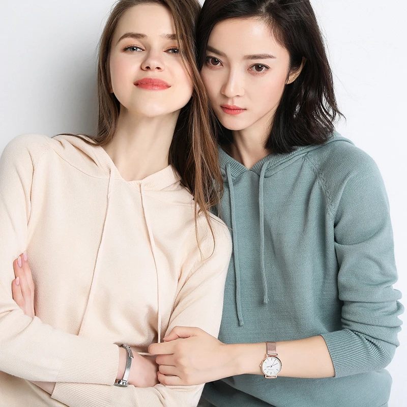 Женский вязаный пуловер с капюшоном шерстяной свитер ярких цветов джемпер для