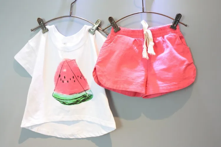 Комплекты для девочек Летняя новая детская одежда Повседневная футболка с