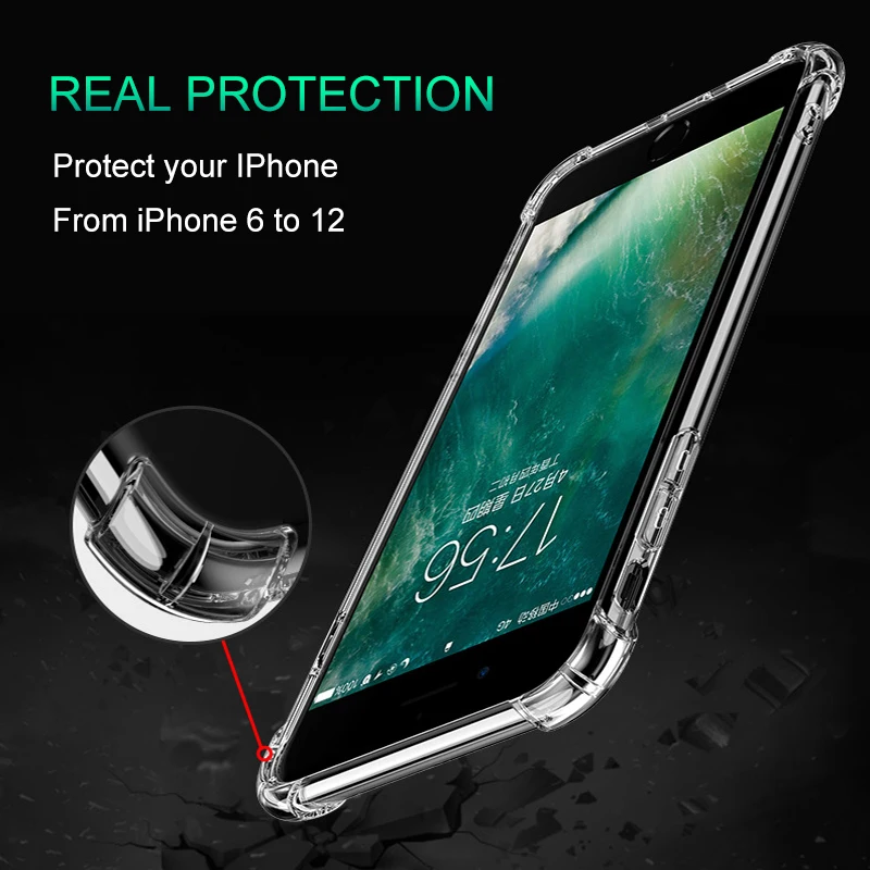Thick Shockproof Silicone Phone Case For iPhone 13 12 11 Pro Xs Max lens Protection Case on iPhone X Xr 6s 7 8 Plus case Cover