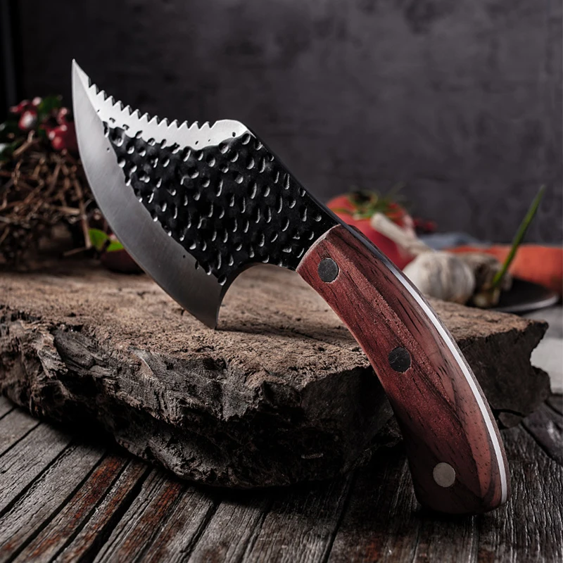 

IGOODS Outdoor Survival Camping Forged Knife with Sheath Fishing Knife Portable Meat Cleaver Kitchen Knife 5CR15 Stainless Steel