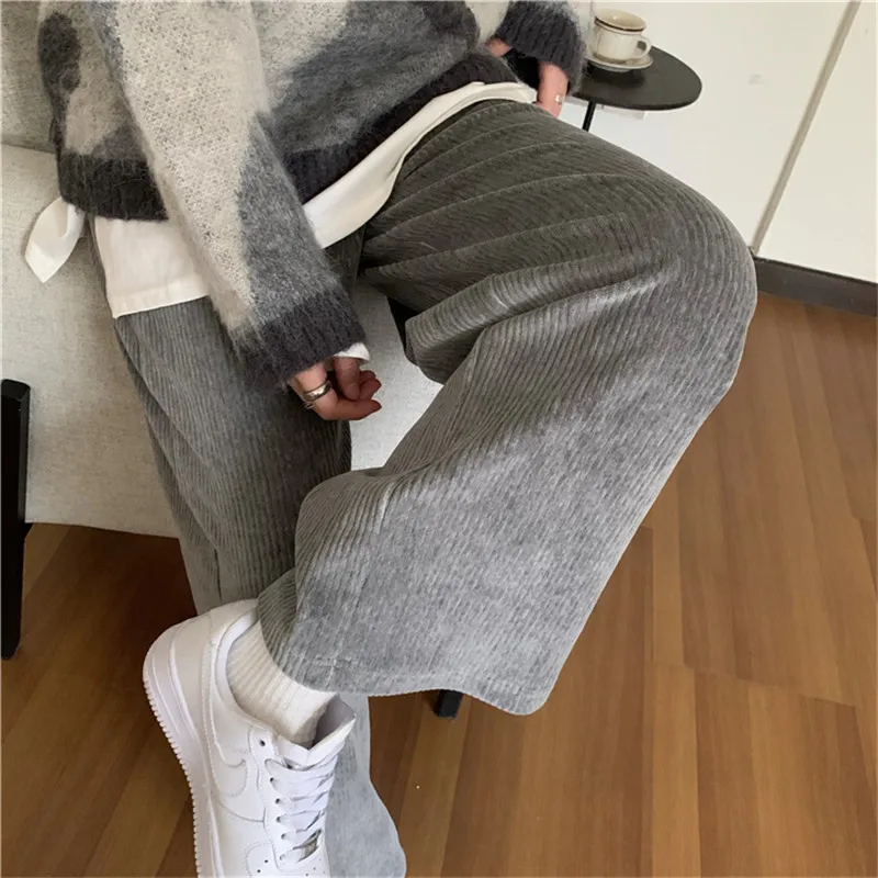 

HziriP OL Vintage High Waist Wide Leg Pants Women Bottoms New Autumn Winter Velvet Pants Work Wear Solid Loose Trousers Female