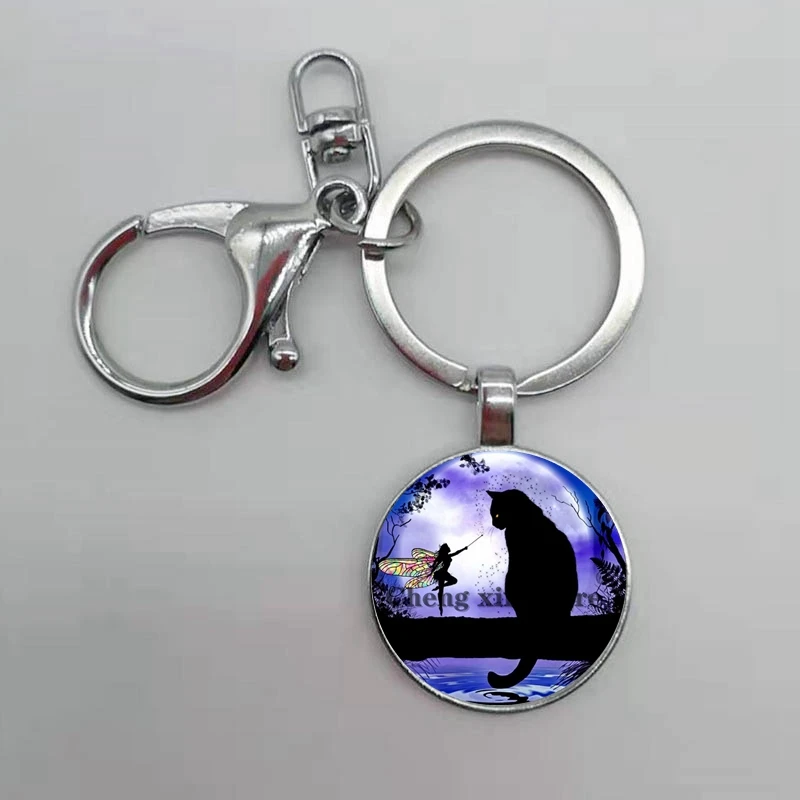 Популярный/Модный Круглый Брелок с подвеской в виде ветки голубой луны и кота