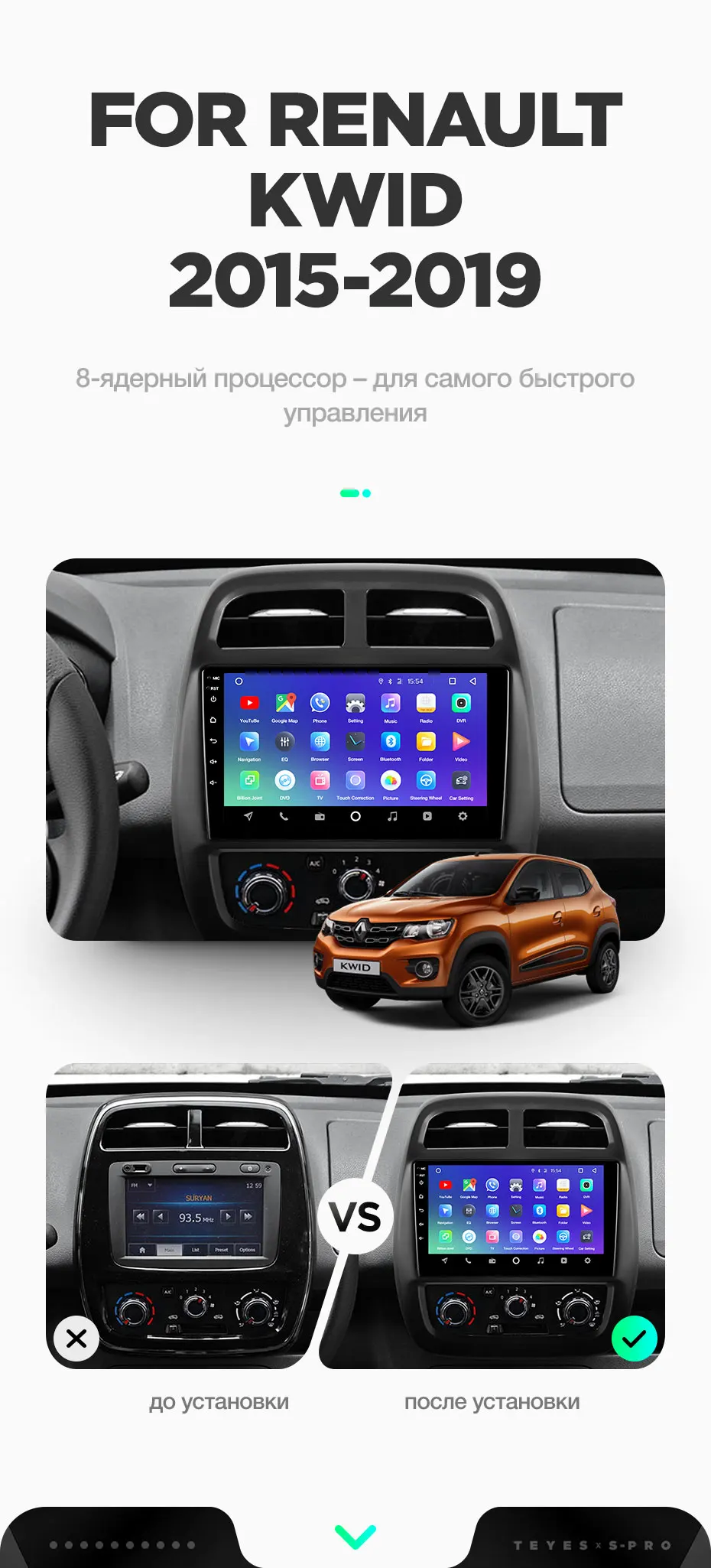 TEYES SPRO Штатная магнитола для Рено Квид Renault KWID Android 8.1, до 8-ЯДЕР, до 4+ 64ГБ 32EQ+ DSP 2DIN автомагнитола 2 DIN DVD GPS мультимедиа автомобиля головное устройство