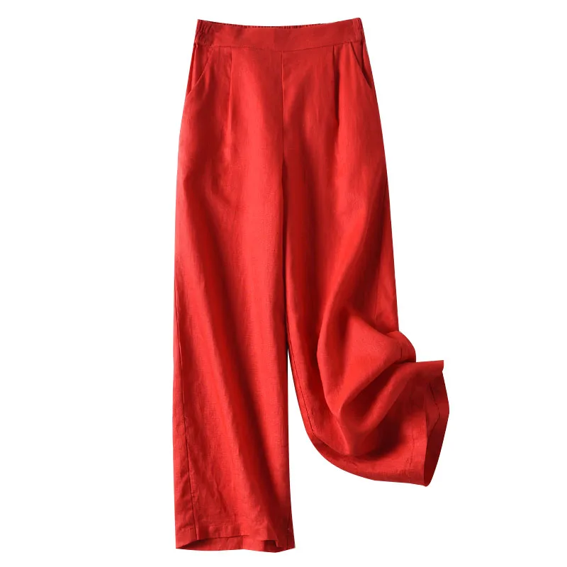 Брюки женские с эластичной завышенной талией Свободные повседневные льняные