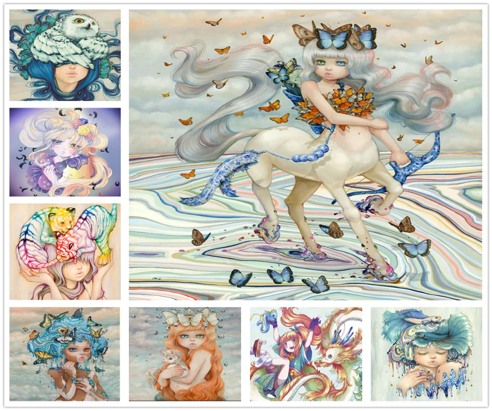 5D мультфильм вышивка стразами Девушка Бабочка с аппликацией в виде животного