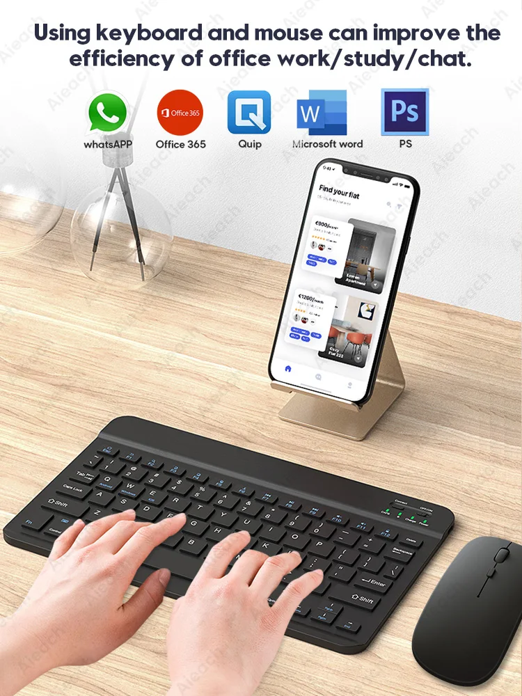 Фото Клавиатура и мышь для телефона смартфона iOS Android Windows Беспроводная Клавиатура и мышь для телефона смартфона iOS Android Windows Беспроводная