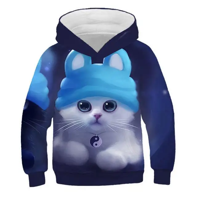 Новинка; свитер с капюшоном и 3D-принтом котенка; модные тапочки с принтом кота; детская классная спортивная одежда с капюшоном на осень - Цвет: WPT-693