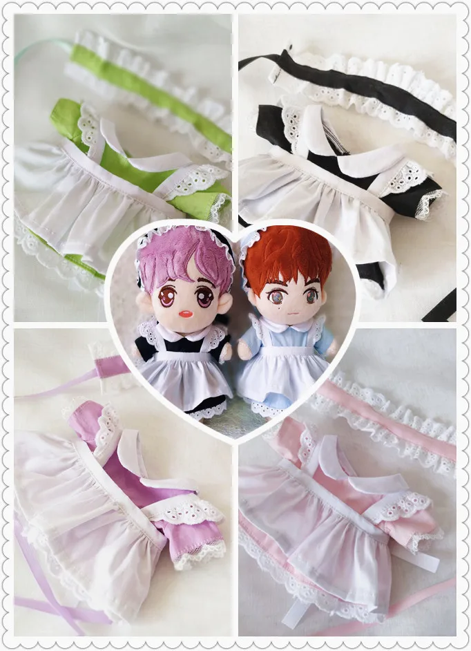 Conjunto de 3 unids/set de ropa de mu&ntilde;eca hecha a mano de 20cm, vestido de sirvienta, diadema, delantal, traje de mu&ntilde;ecas de peluche Kpop, juguetes, accesorios para mu&ntilde;ecas-2