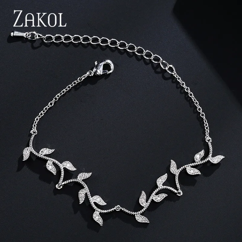 white Color ZAKOL модные ювелирные изделия невесты белого цвета в виде листа, очаровательный браслет с кубическим цирконием и браслеты с прозрачными CZ кристаллами, браслеты для женщин FSBP177 - Окраска металла: white Color