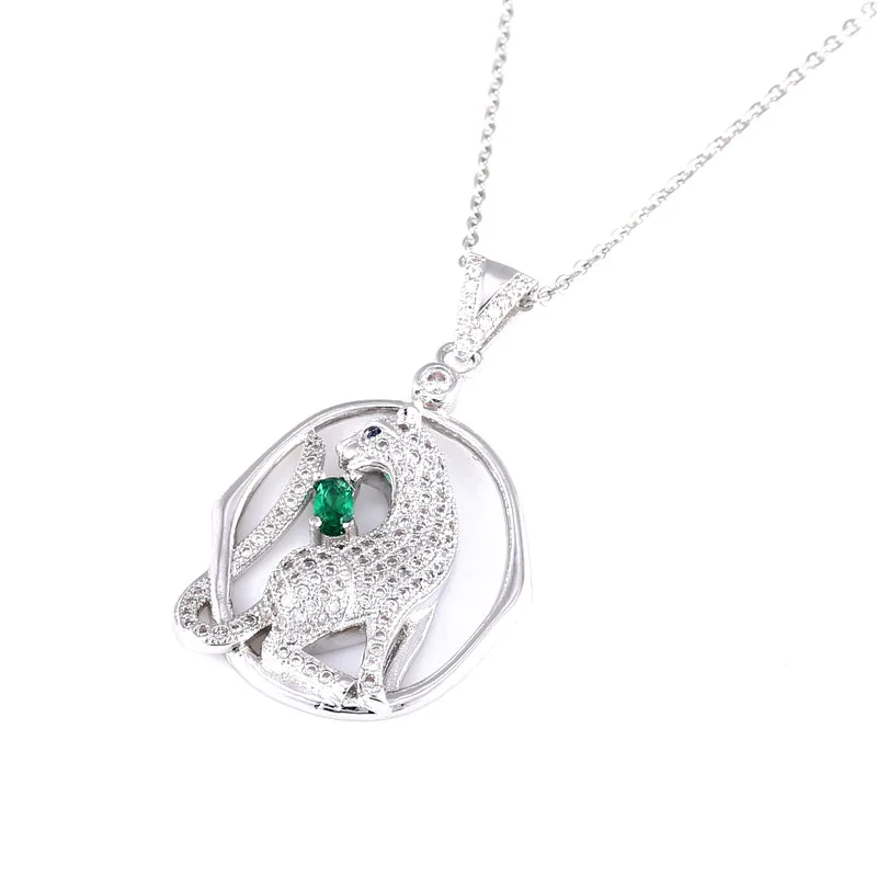 White Gold Green Juya, Прямая поставка от поставщиков, микро ожерелье с леопардом из циркония ручной работы, ожерелье с подвеской в виде животного для женщин и мужчин, рождественский подарок - Окраска металла: White Gold Green