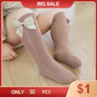 Гольфы для девочек, с милым бантиком, дышащие, однотонные, мягкие, длинные гольфы для младенцев, лето носки в сеточку детские