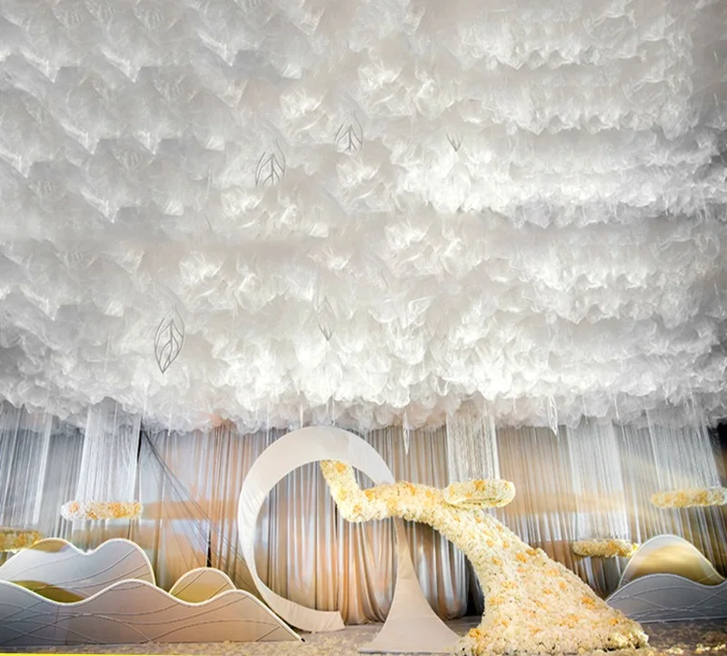 

Romantic Wedding Background Deco Snow Gauze Curtains Party Stage Props Ceiling Top Decor Tulle Curtain Cloth Fashion Cloud Tulle
