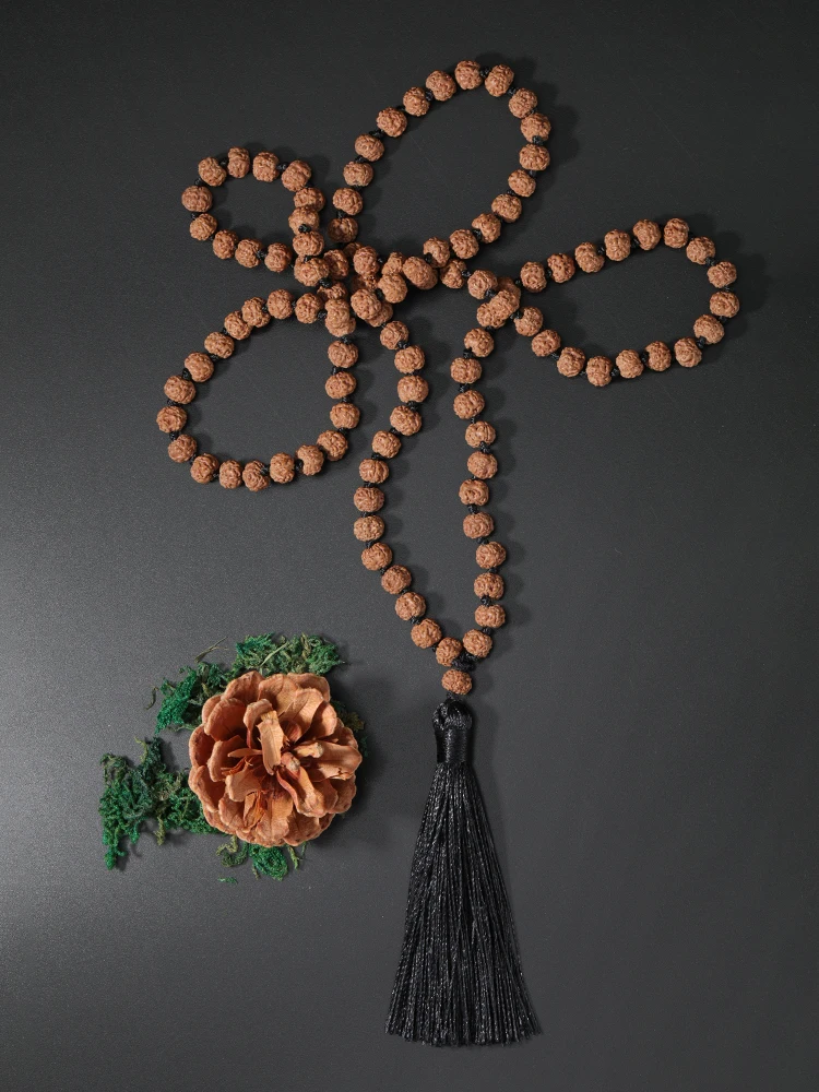 OAIITE 108 Rudraksha Seed бусина Мала ожерелье для медитации и молитвы с кисточкой женщин