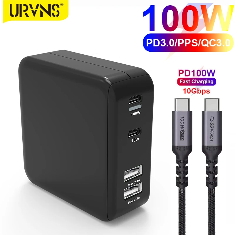 

URVNS 4-Port 100W USB-C Fast Charger, USB C PD100W PPS 45W 20W for Laptops MacBook Pro/Air iPad Pro iPhone Samsung Huawei Xiaomi