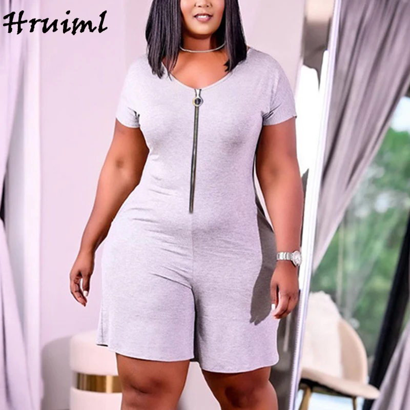 

Hot Sale Overalls for Women Short Sleeve Solid Color Zipper Decorated Plus Size Women's Jumpsuit Summer Elegant Fashion Rompers