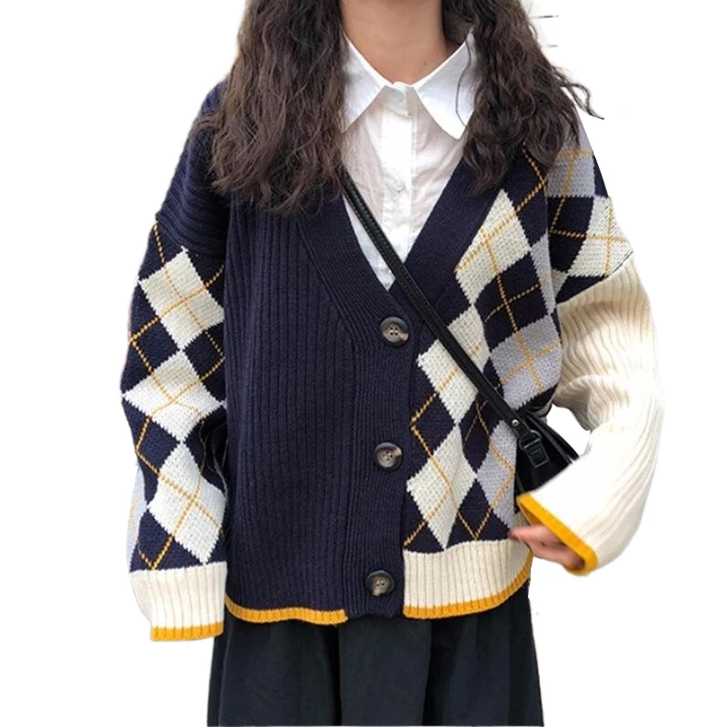 

Short Korean sweater cardigan autumn sweater for girls winter women loose tops student fashion V neck ins spring knitted jacket