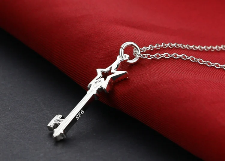 Оптовая продажа однотонное 925 стерлингового серебра звезды ключ кулон ожерелье
