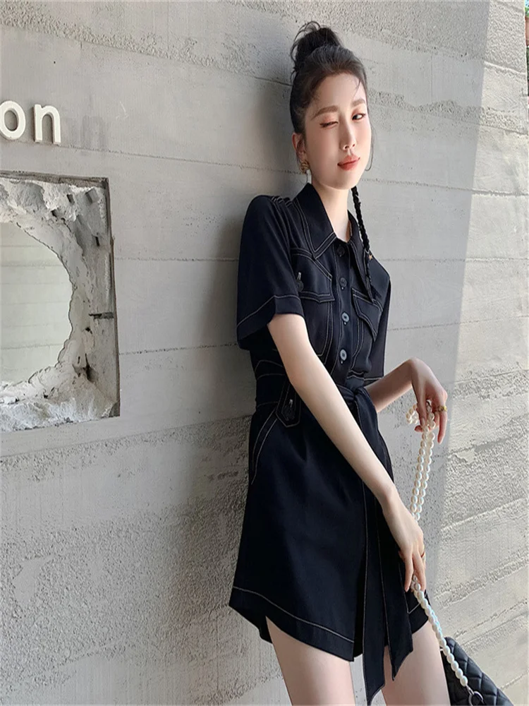 

2021 summer new design sense bright line tooling waist was thinning personality jumpsuit women