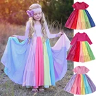 Радужное платье для девочек, длинные Хлопковые Платья с коротким рукавом карамельных цветов, милые детские праздничные платья для детей, платье принцессы для девочек