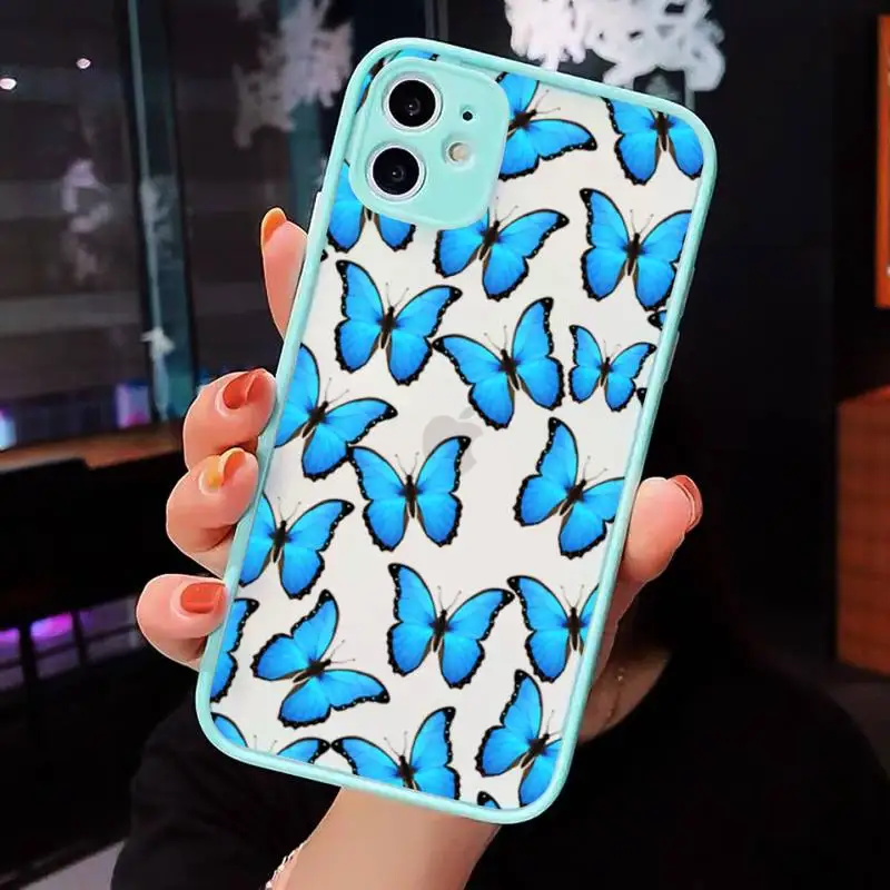 

butterfly blue animal cute lovely Phone Case Matte Transparent for iPhone 7 8 11 12 s mini pro X XS XR MAX Plus cover funda