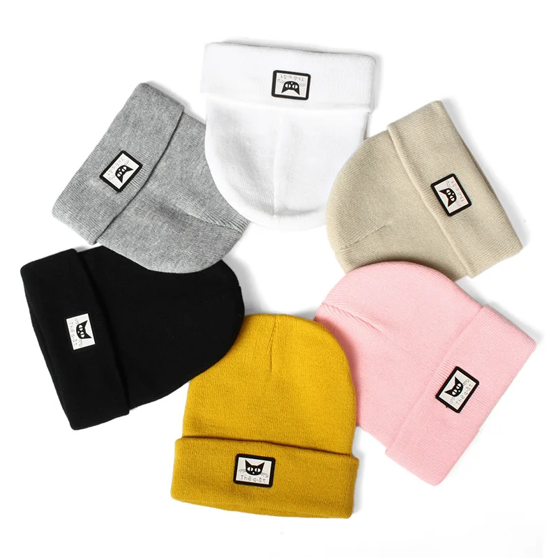 

Male Female Ski Warmth Windproof Knit Hat Women's Winter Black Cat Head Labeled Letters Breathable Beanie Cap Elasticity Men Z36