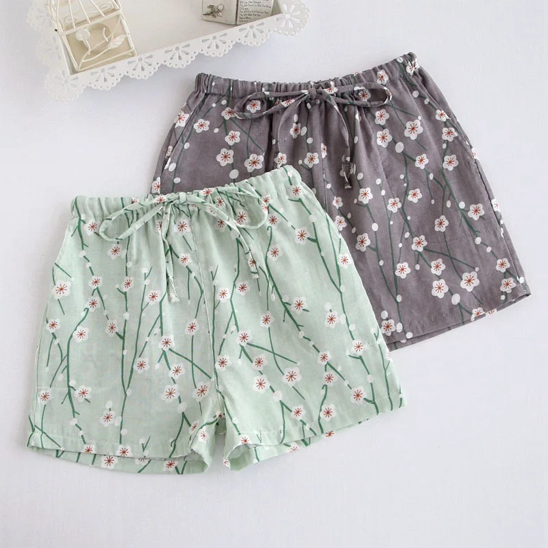 Летние шорты для отдыха женские штаны сна нижняя часть пижамы двойная марля 100%