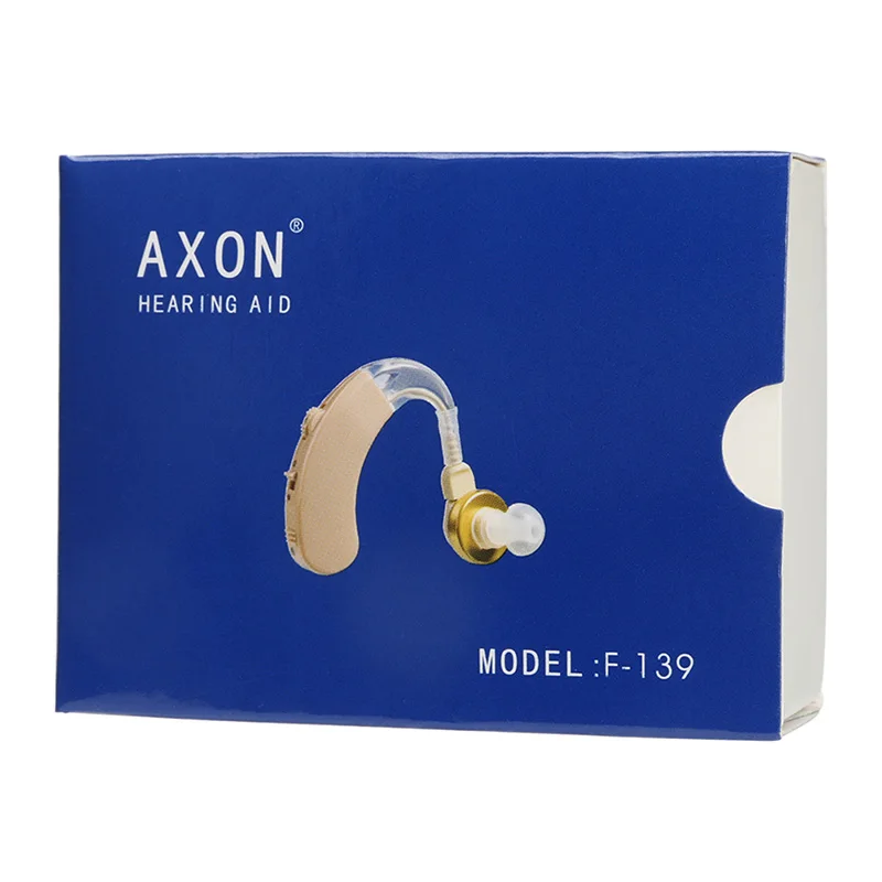 WITH BOX Слуховой аппарат, голосовой усилитель звука AXON F-139, слуховые аппараты за ухом, регулируемый уход за здоровьем для пожилых людей, Лучший усилитель звука - Цвет: WITH BOX