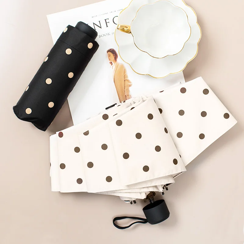 

Портативный автоматический складной зонт от солнца с защитой от УФ, тканевый зонт в горошек для девочек, женский зонт, AB50UB