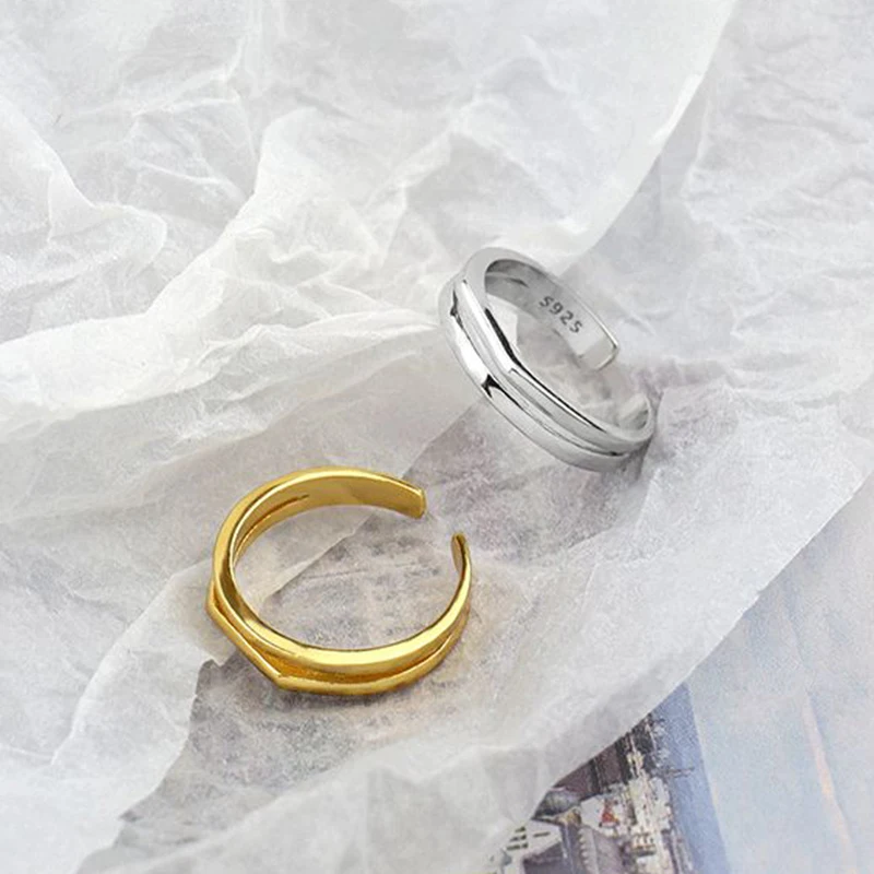 

MEYRROYU Sterling Silver 2021 New Trendy Double-layer Thin Rings For Women Geometry Asymmetry Jewelry Elegant Fine Gifts Couple