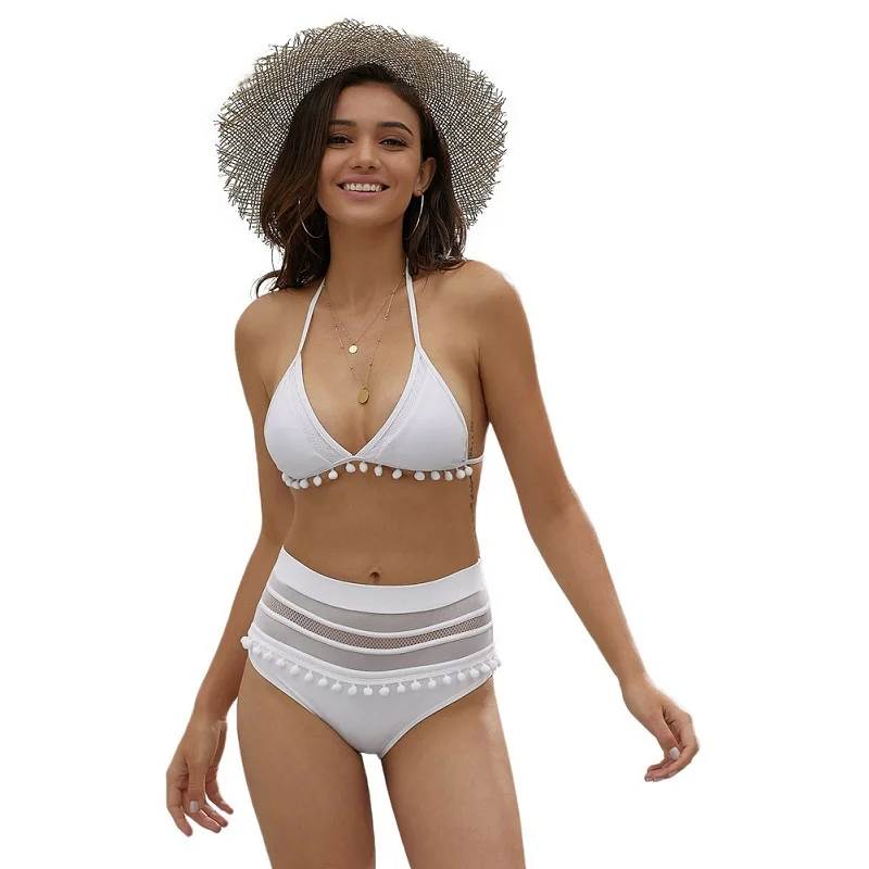 Комплект бикини с высокой талией бохо женский купальник кисточками и лямкой на