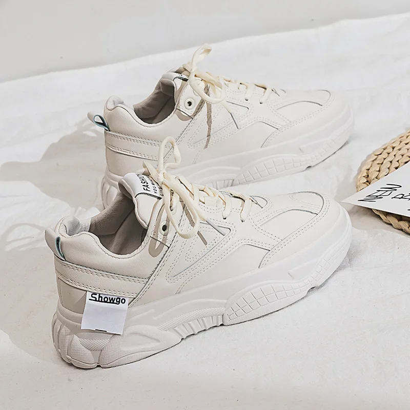 

Женские массивные кроссовки на платформе, повседневная кожаная обувь для влюбленных, на толстой плоской подошве, теннисная обувь на танкет...