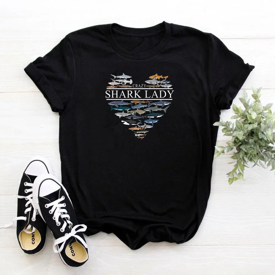 

Shark Lady T Shirts Women Funny Sea Animal Pattern Women Tshirt Streetwear Camiseta Mujer Aesthetic Printing Tee Shirt Femme