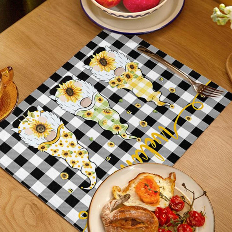 

4Pcs Table Flags Linen Printed Table Flag Tablecloth Dwarfs Tablecloth Placemat Rectangular Waterproof Oil Insulation Table Mat