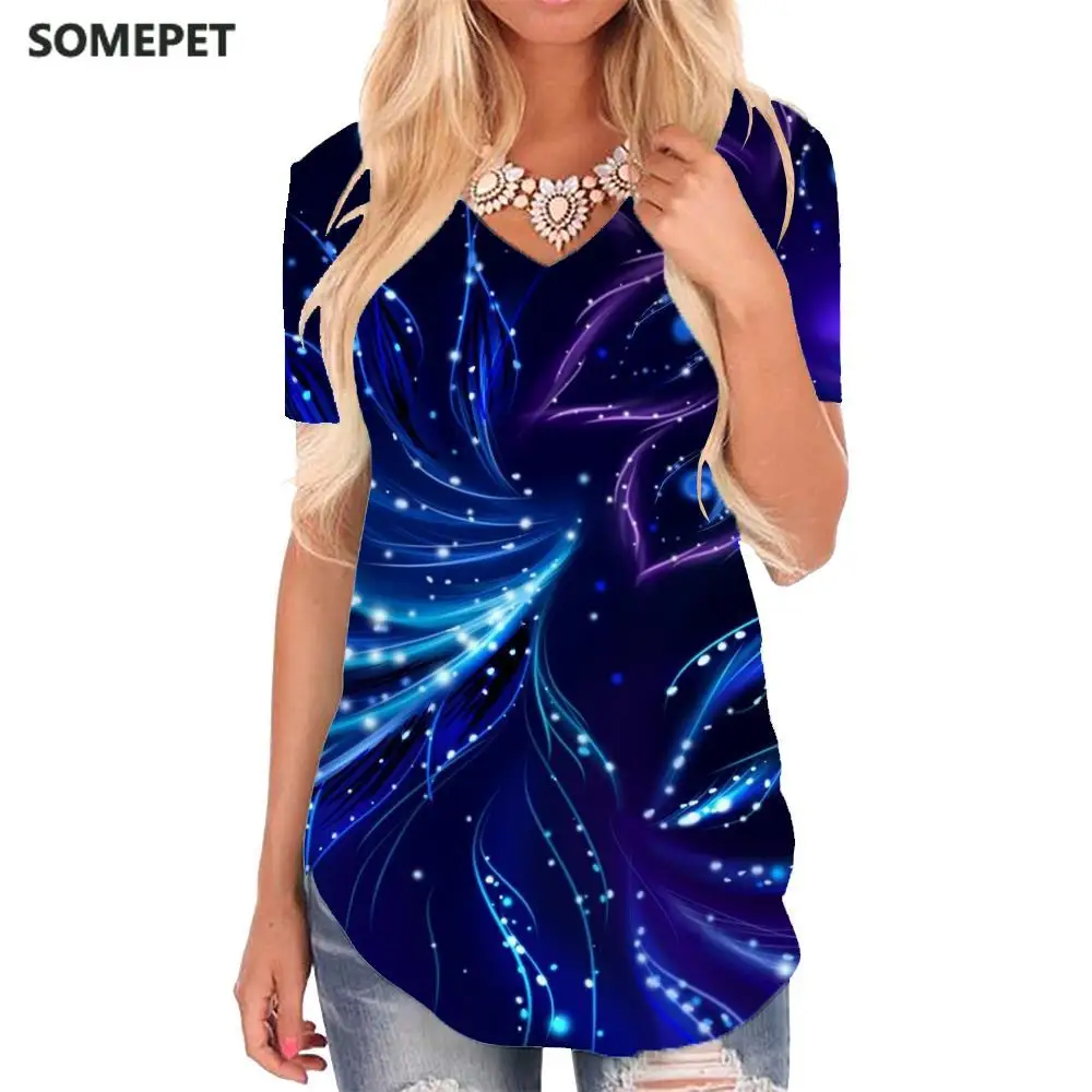 

Футболка женская с цветочным принтом, V-образным вырезом, в стиле хип-хоп