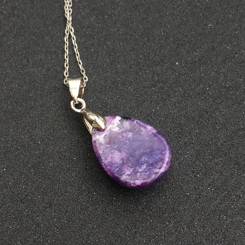 Женский кулон в виде капли воды FFGems натуральный Чароит из серебра 925 пробы