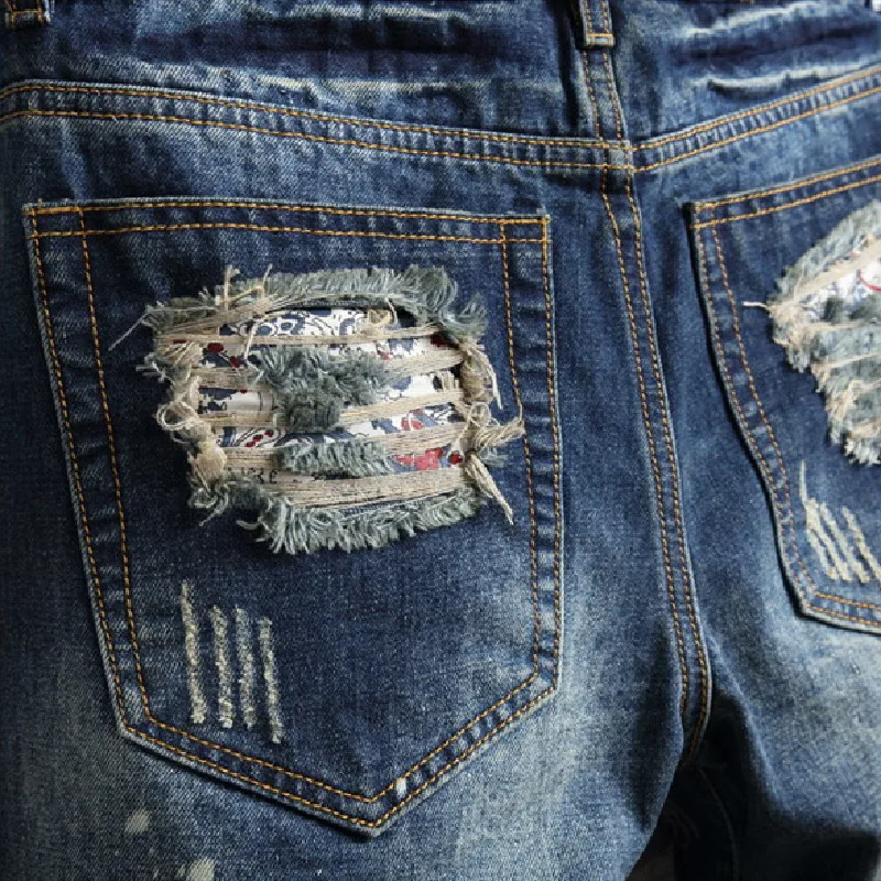 

Summer New Men Ripped Loose Straight Beach Jeans Shorts Men high quality Vintage Holes hip hop denim Short
