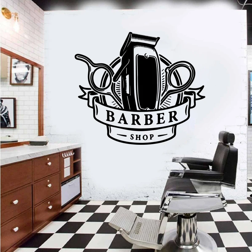 

Large Barber Shop Hair Salon Beard Window Wall Sticker Barber Salon Haircut Man Cave Wall Decal Shop Vinyl Decor