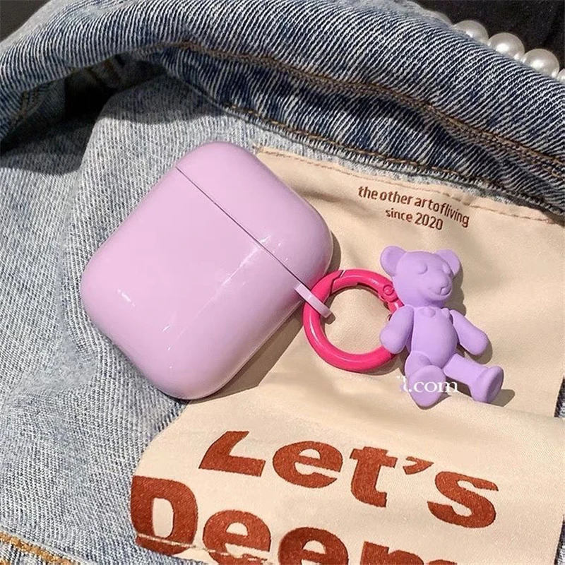 

Fundas Case For AirPods Pro Case Korean Bear Cute Purple Pendant keyring Headphone Case For Air pods 2 3 Pro TPU Earphone Cover