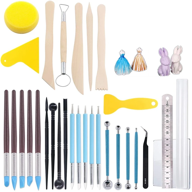 

30 PCS Polymer Modeling Clay Sculpting Tools Set, Ball Stylus Dotting Tools Ceramic Pottery Clay Wood Modeling Tools Kit