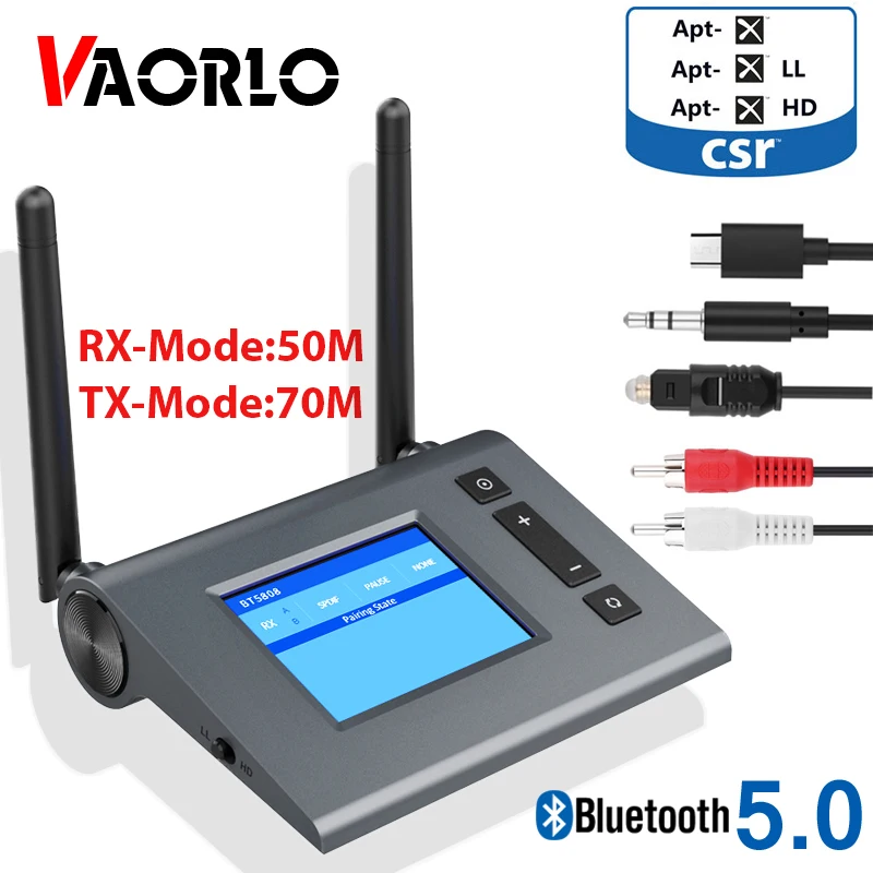 Беспроводной Bluetooth 5 0 передатчик с ЖК дисплеем APTX HD приемник 2 в 1 аудио адаптер для