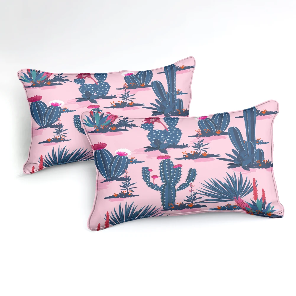 Набор постельного белья с изображением кактуса, набор пододеяльников с растениями, набор пододеяльников с тропическим пододеяльником, розовый домашний текстиль, король, растительный, Прямая поставка, красные цветы, листья