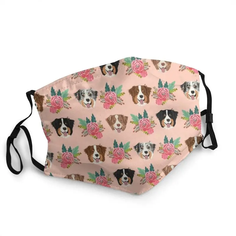 

Australian Shepherd Pattern Adjustable Face Mask Cute Dogs Floral Anti Haze Dustproof Protection Cover Respirator Mouth-Muffle