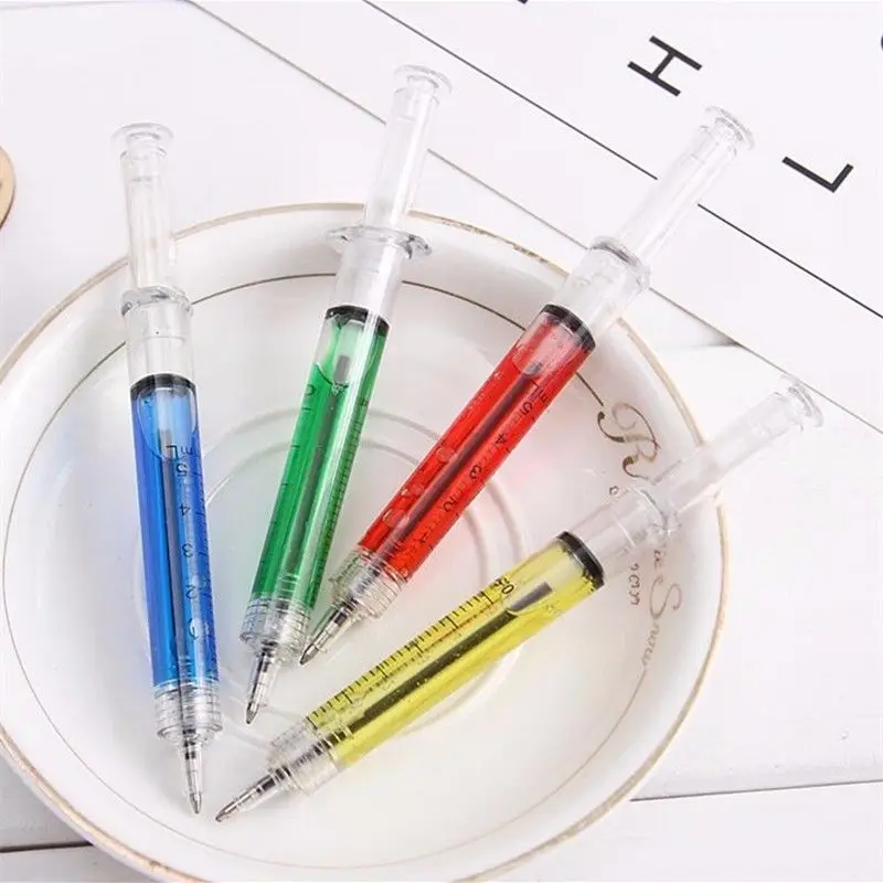 

4 PCS Needle Tube Shape Black Ink Ballpoint Pen Syringe Multi-Color Novelty Writing Liquid Black Ink Ballpoint Pens Stationery