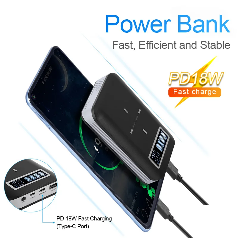 

Quick Charge 4*18650 Power Bank Case 10W Wireless Charging USB Charger QC 3.0 PD DIY Shell 18650 Battery Holder Charging Box