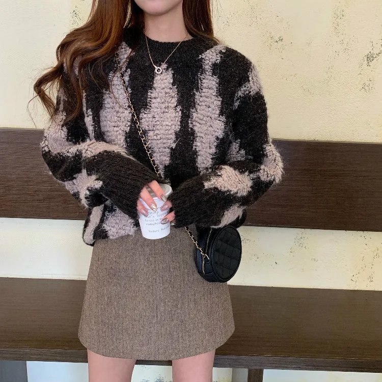

Plus Size Winter Clothes for Women Korean Loose Knitted Sweater Hipster O-neck Casual Long Sleeve Ladies Tops Ins Pullovers 2021
