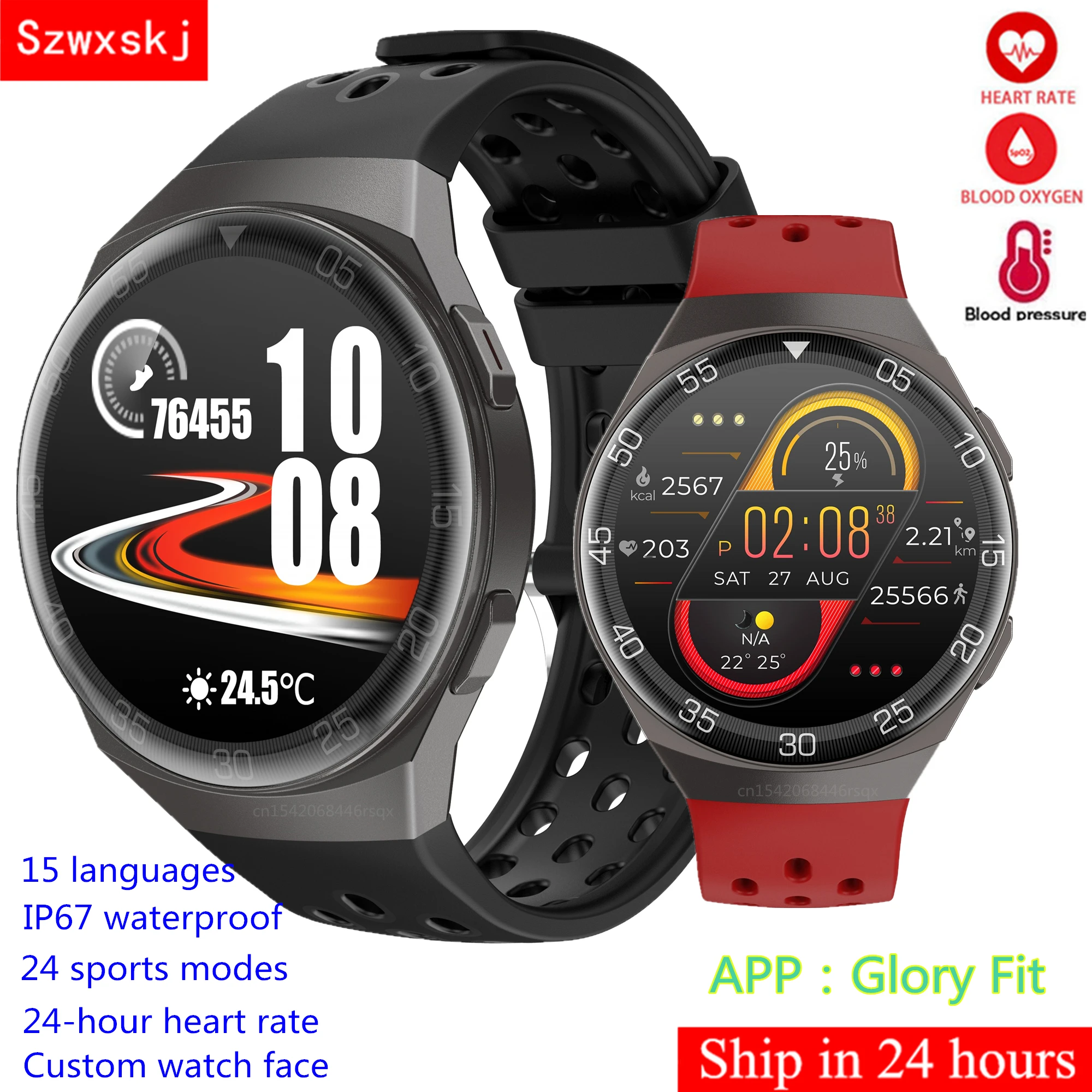 

MT68 Smart Watch 24 Hours Heart Rate True Blood Oxygen IP67 Waterproof 24 Sports Modes Custom Watch Face for Android IOS PK L19