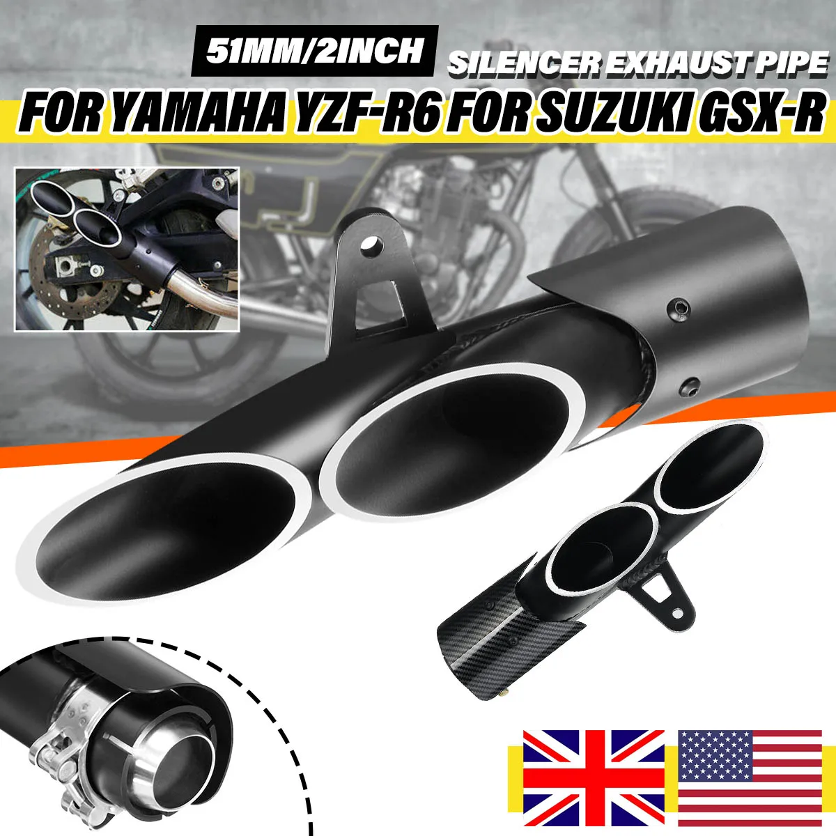 

Выхлопной глушитель для мотоцикла с двумя выходами, наконечник выхлопной трубы, задняя трубка для Yamaha YZF-R6/Suzuki GSX-R/Kawasaki ZX6R10R
