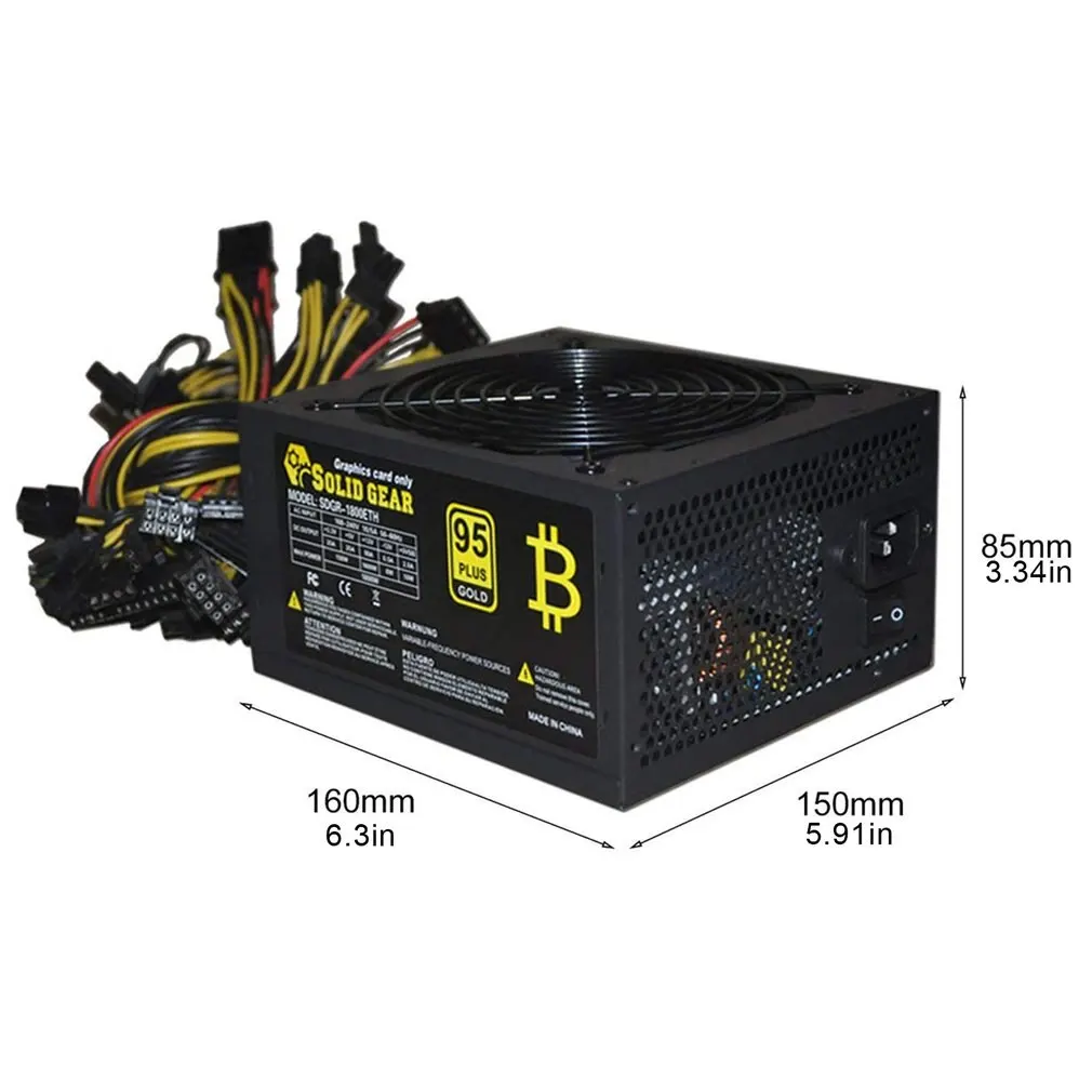 

1800W PC Power Supply 1800W ATX PSU for RX470 RX580 RX570 RX560 Pico PSU Asic Bitcoin Miner ATX Mining Machine Support 6 GPU