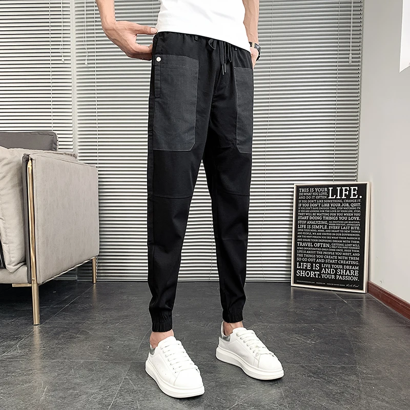 Брюки мужские облегающие с большими карманами модная повседневная Уличная